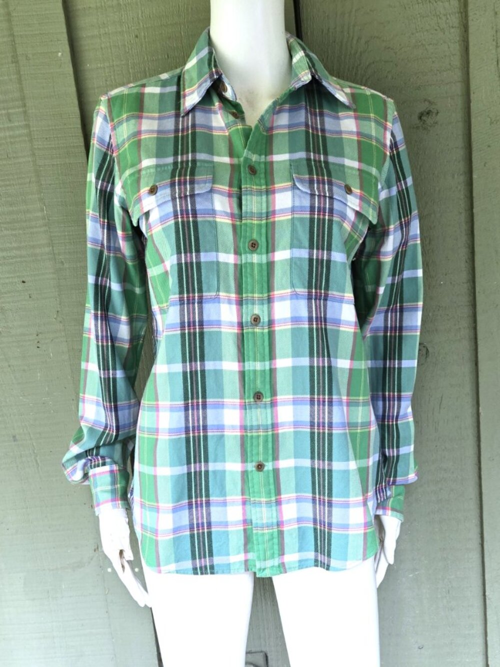 RALPH LAUREN Blue Label Green Plaid Flannel Shirt 8